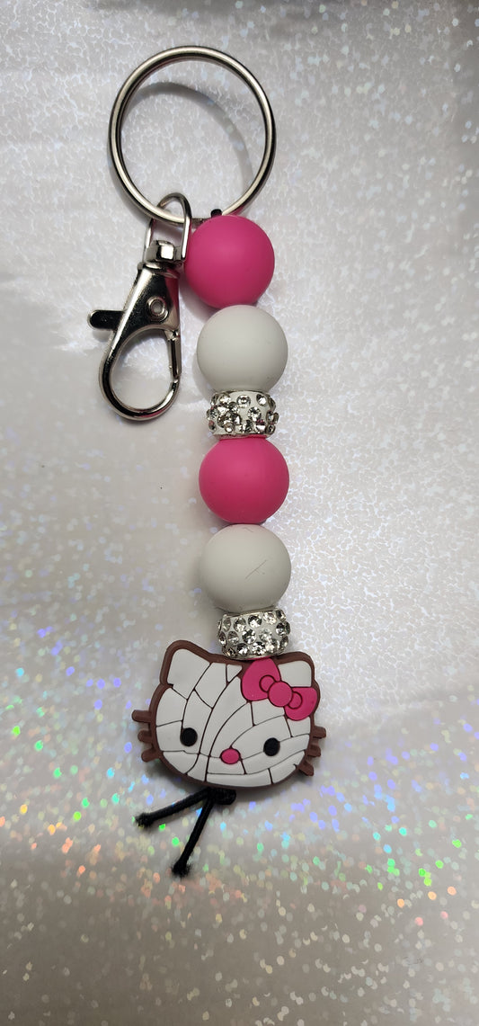 Handmade Hello Kitty Keychain – Pink Bow Beaded Charm | Cute Cat Keyring | Kawaii Bag Accessory for Hello Kitty Fans