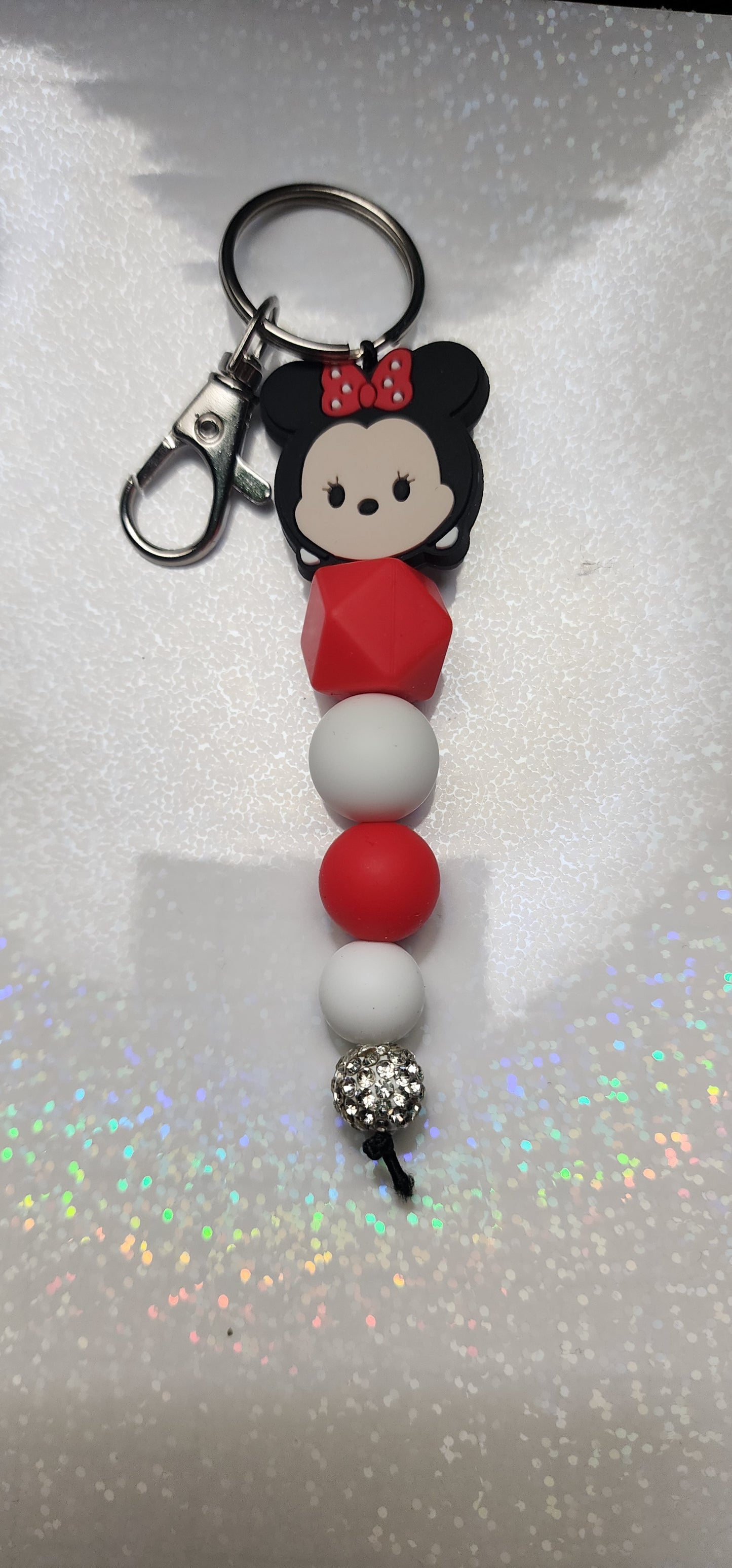 Handmade Minnie Mouse Keychain: Pink Tassel Charm