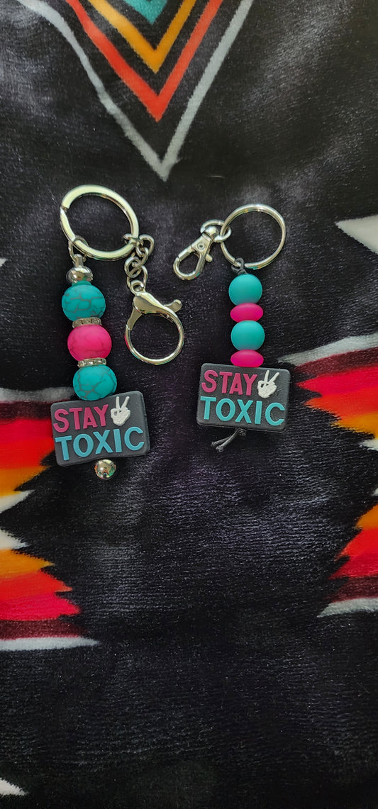 Beaded Keychain Stay Toxic Trendy Handmade Gift Colorful Beads Charm Key Ring Accessory for Women Men