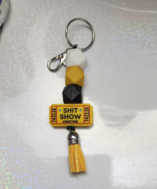 Yellow “Shit Show Admit One” Keychain – Funny AF Bag Charm, Handmade Sarcastic Gift