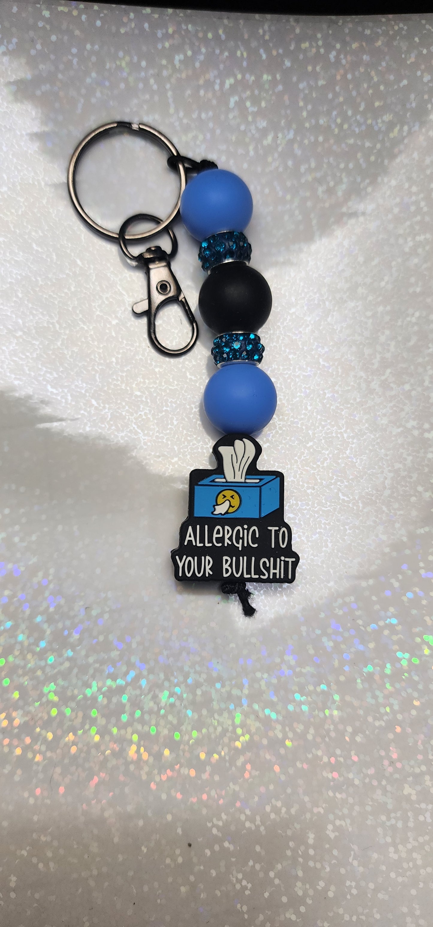 Kleenex Box “Allergic to Your Bullshit” Beaded Keychain – Funny Handmade Gift, Sassy Purse Charm, Statement keychain