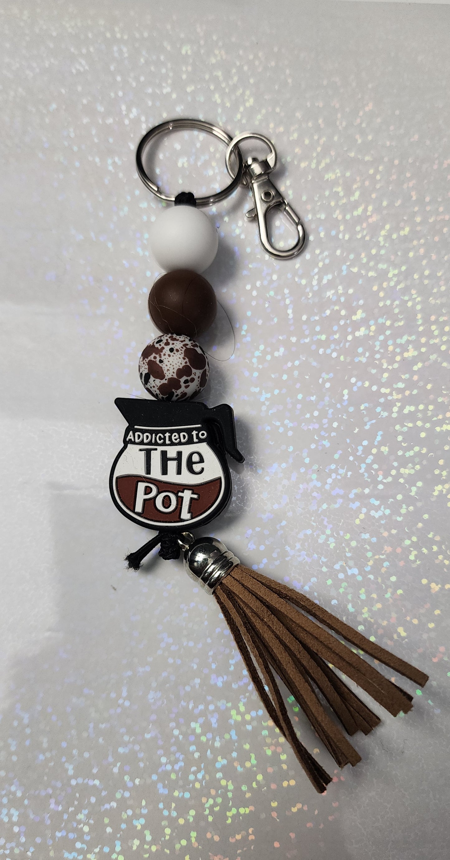 Fueled by Coffee & Addicted to the Pot – Funny Handmade Beaded Keychain