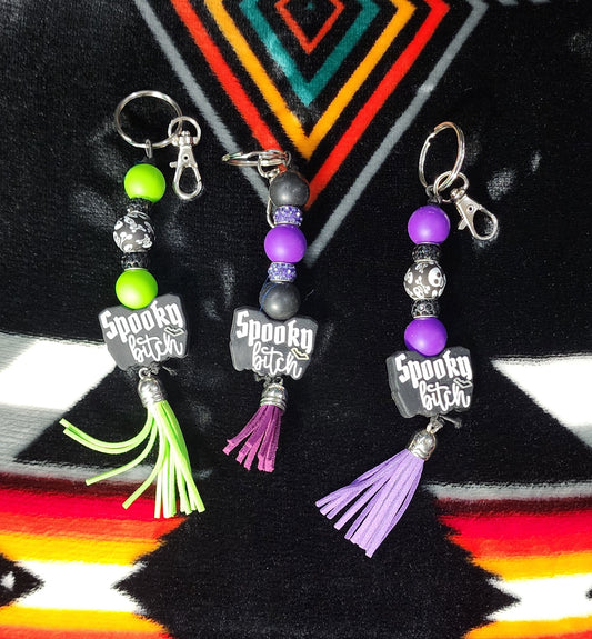 Spooky B*tch Beaded Keychain with Tassel