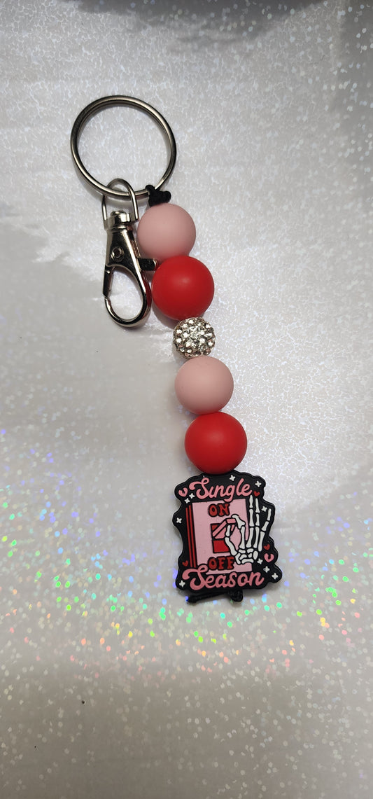 Handmade “Singles Off Season” Skull Keychain – Funny Beaded Keyring, Sassy Gift for Singles, Goth & Alternative Bag Charm