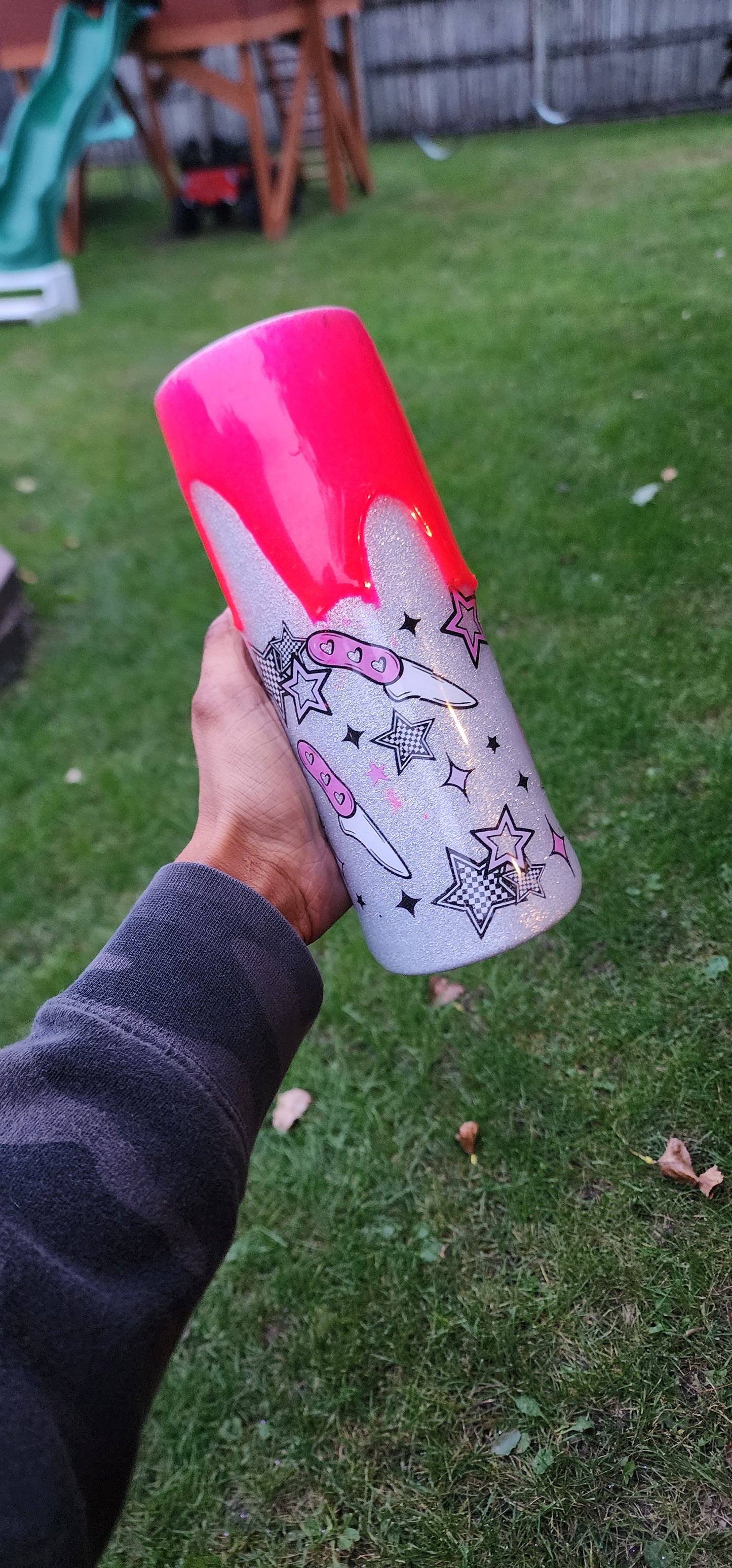 Im Not Rude I Just Have a Killer Attitude | Silver Glitter 20oz Stainless Steel Tumbler with Hot Pink Drip | Sassy Epoxy Cup