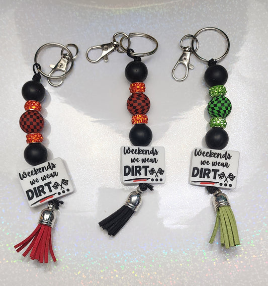 Dirt Race Track Beaded Keychain – Weekends Are for Dirt, Handmade Racing Lover Gift – Sassy Bag Charm