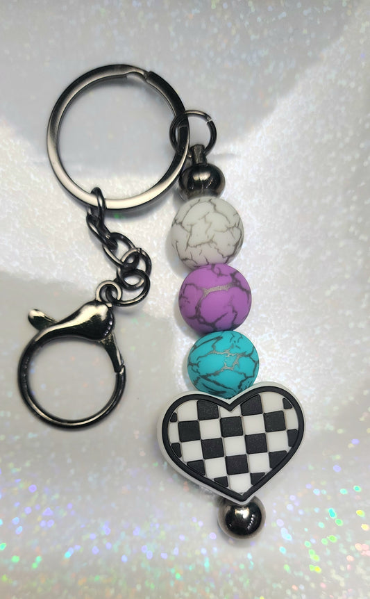 Handmade Checkered Heart Keychain