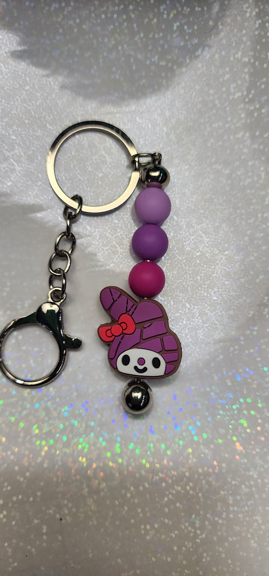 Purple Handmade Hello Kitty Beaded Keychain