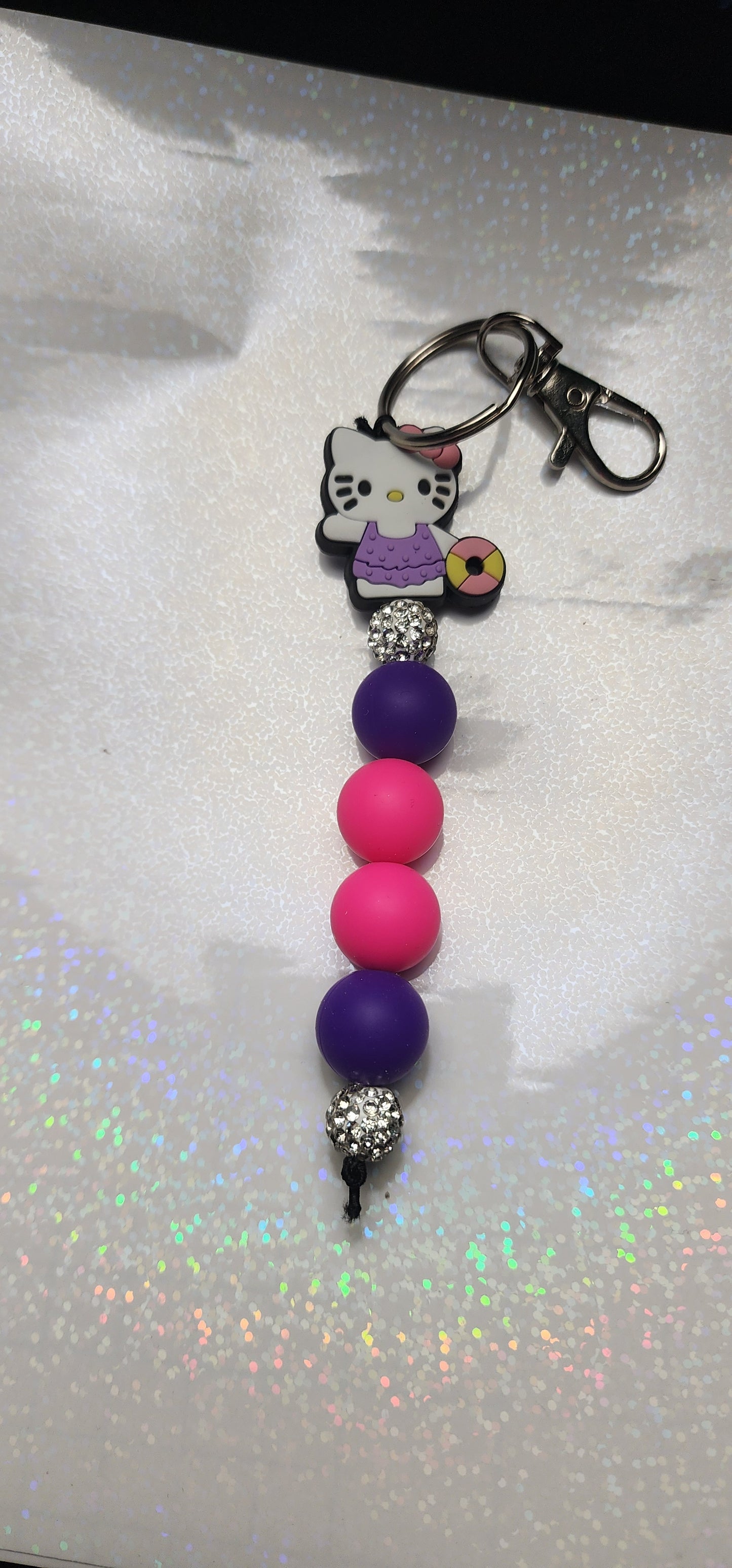 Handmade Hello Kitty Keychain – Pink & Purple Charm, Cute Bag or Key Accessory, Kawaii Gift