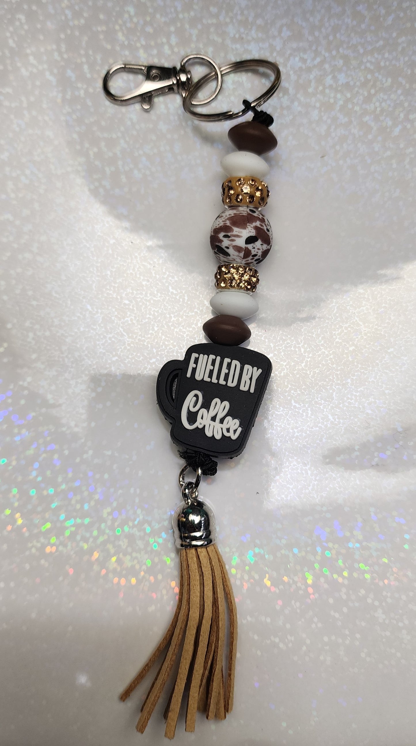 Fueled by Coffee & Addicted to the Pot – Funny Handmade Beaded Keychain