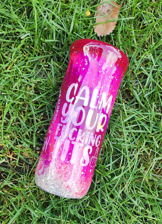 💖 Calm Your Fucking Tits | Pink Epoxy Swirl Tumbler | 20oz/30oz Stainless Steel Glitter Cup | You Can't Break What's Already Broken