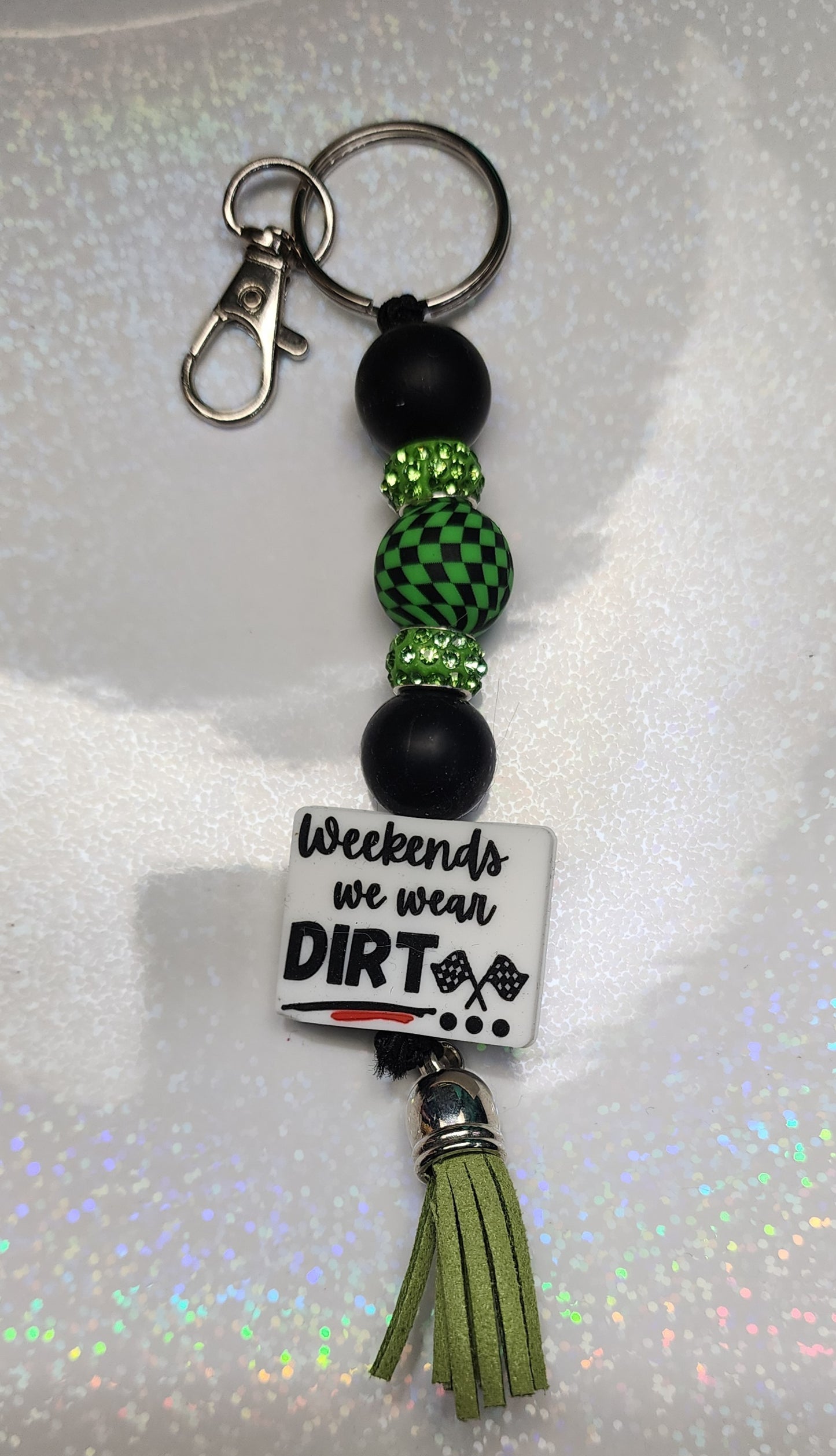 Dirt Race Track Beaded Keychain – Weekends Are for Dirt, Handmade Racing Lover Gift – Sassy Bag Charm