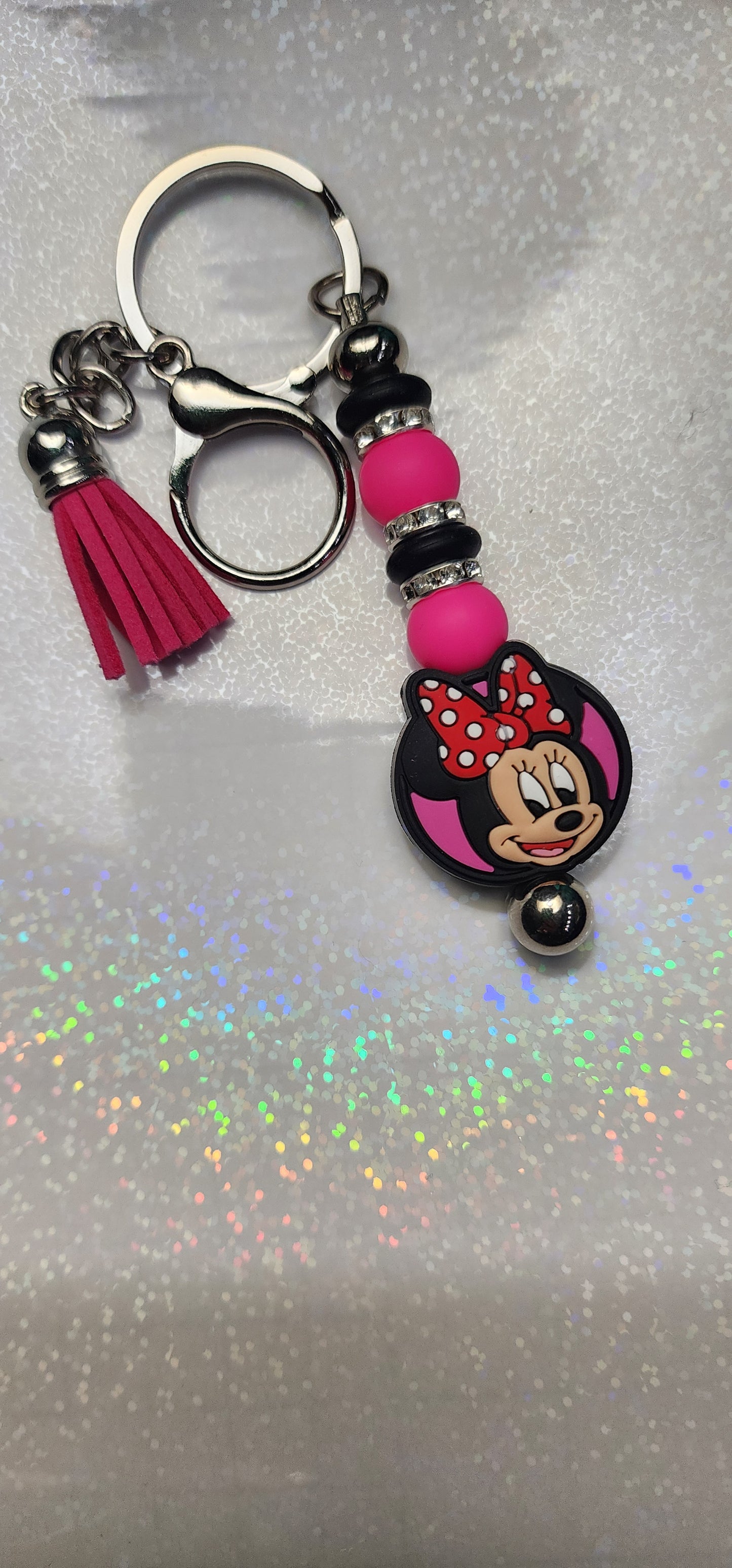 Handmade Minnie Mouse Keychain: Pink Tassel Charm