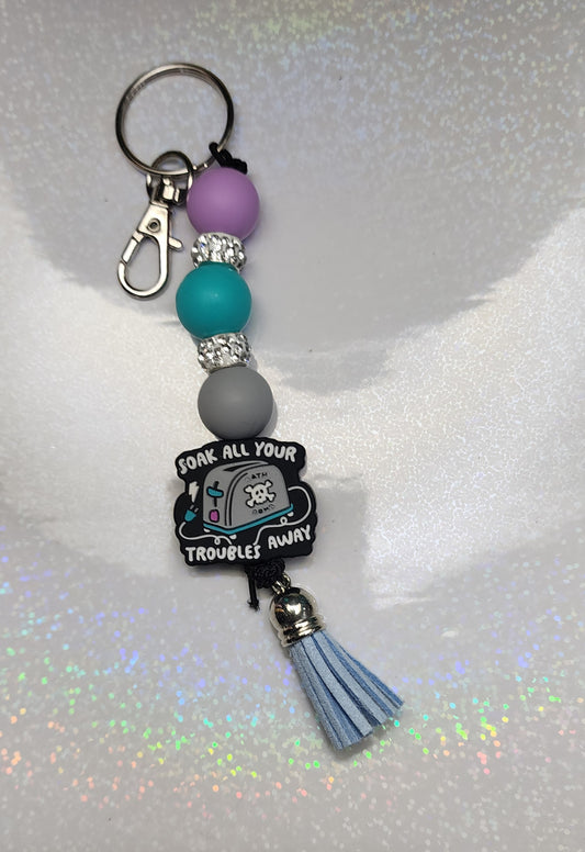Toaster Soak All Your Troubles Away Keychain – Teal & Purple Handmade Charm, Funny Quirky Gift, Bag Accessory