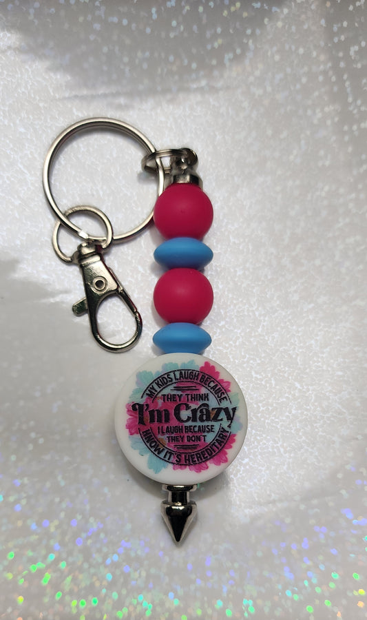 Handmade “My Kids Laugh Because They Think I’m Crazy” Beaded Keychain – Funny Mom Quote Keyring, Gift for Parents