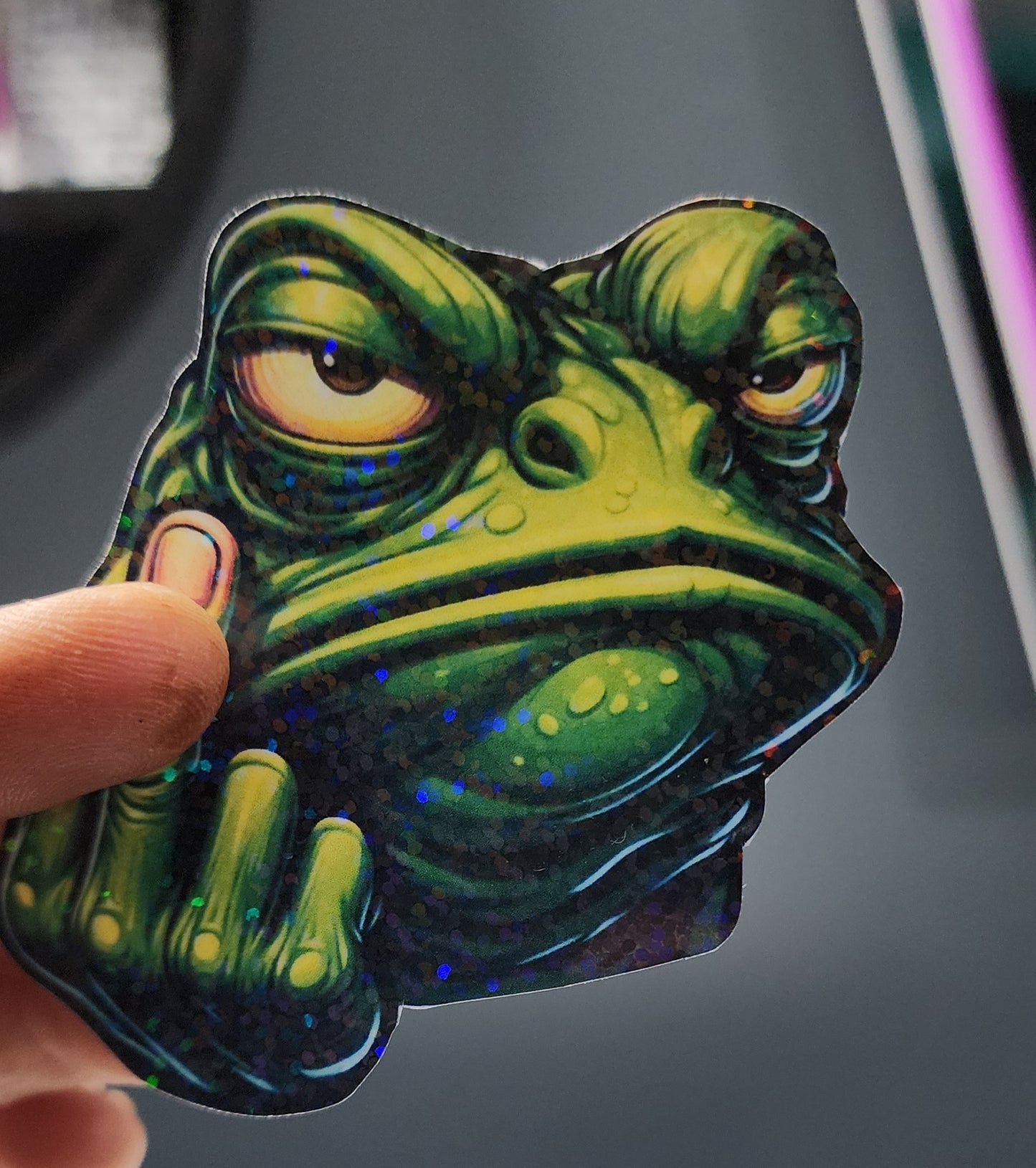 Angry Frog Sticker | Funny 3x3 Vinyl Decal | Middle Finger Meme Sticker | Rude Frog Laptop & Water Bottle Sticker | Sarcastic Gift