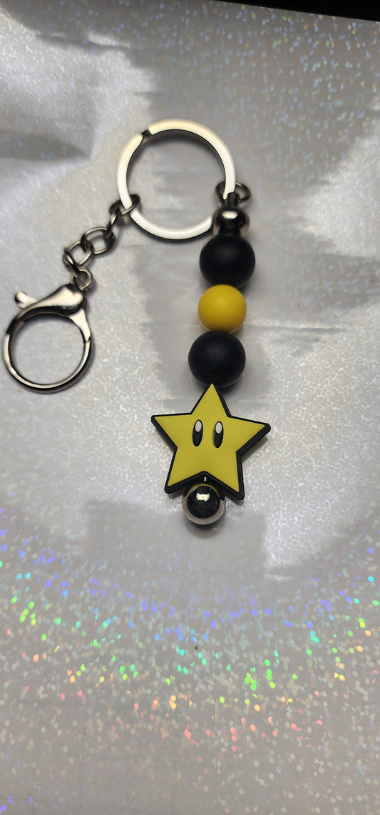 Handmade Mario Super Star Keychain – Beaded Charm, Gamer Accessory, Retro Video Game Gift