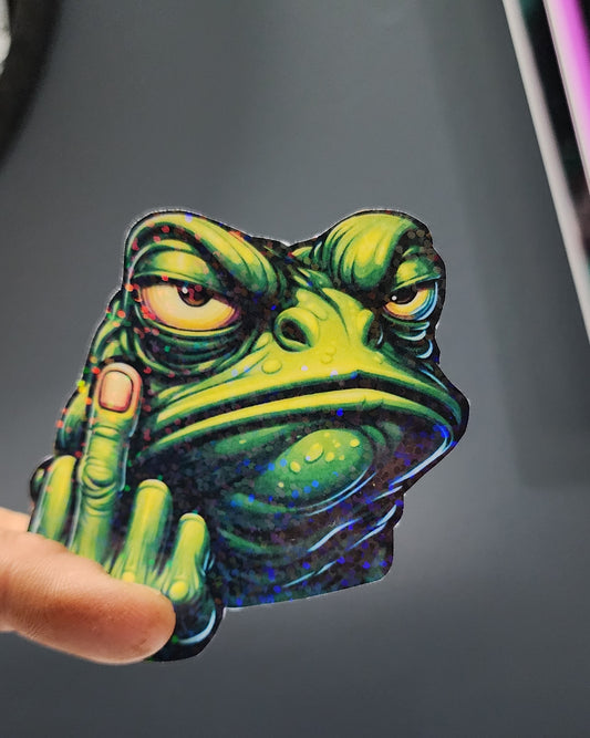 Angry Frog Sticker | Funny 3x3 Vinyl Decal | Middle Finger Meme Sticker | Rude Frog Laptop & Water Bottle Sticker | Sarcastic Gift