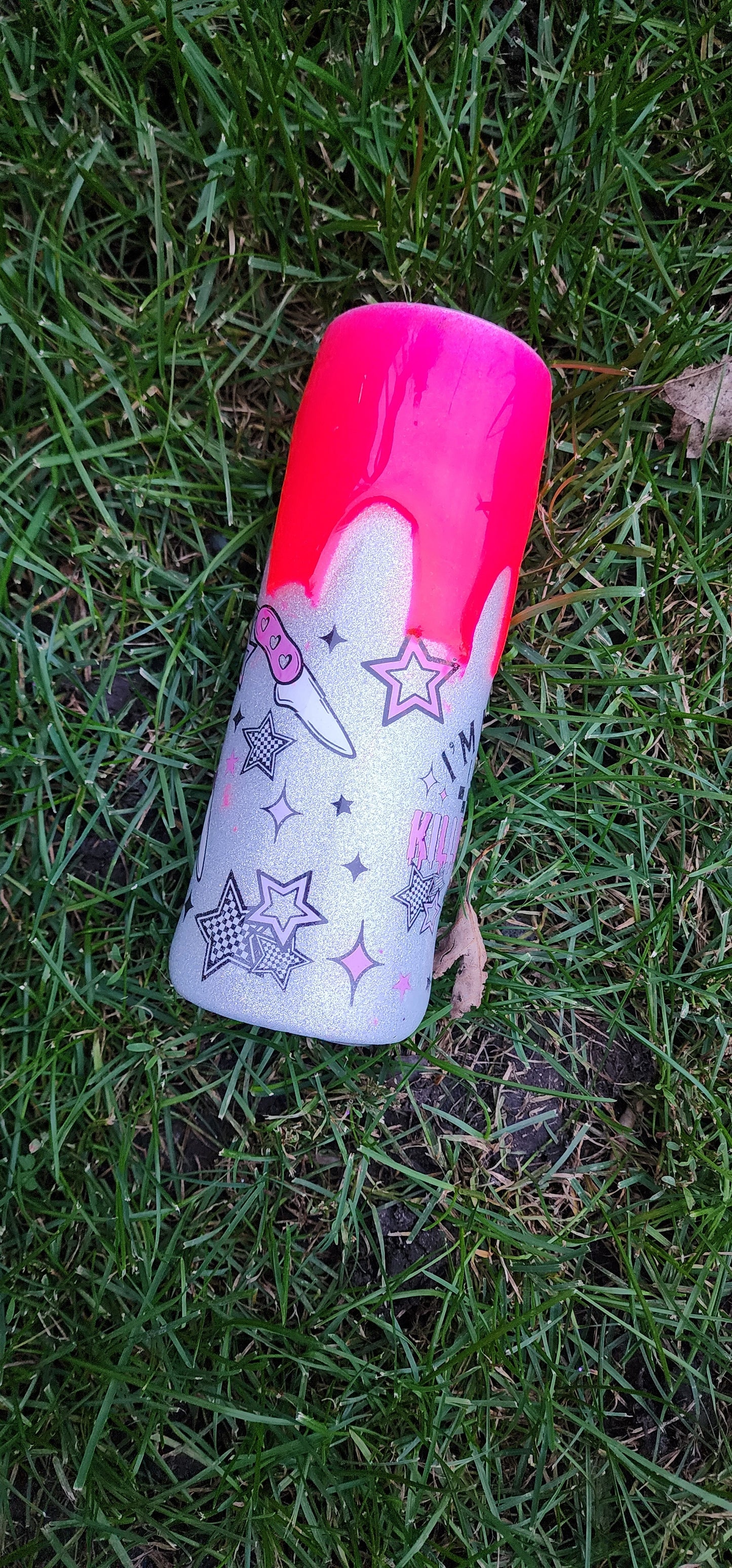 Im Not Rude I Just Have a Killer Attitude | Silver Glitter 20oz Stainless Steel Tumbler with Hot Pink Drip | Sassy Epoxy Cup