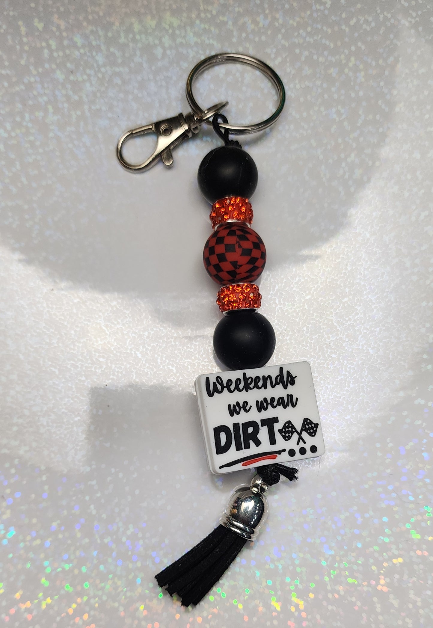 Dirt Race Track Beaded Keychain – Weekends Are for Dirt, Handmade Racing Lover Gift – Sassy Bag Charm