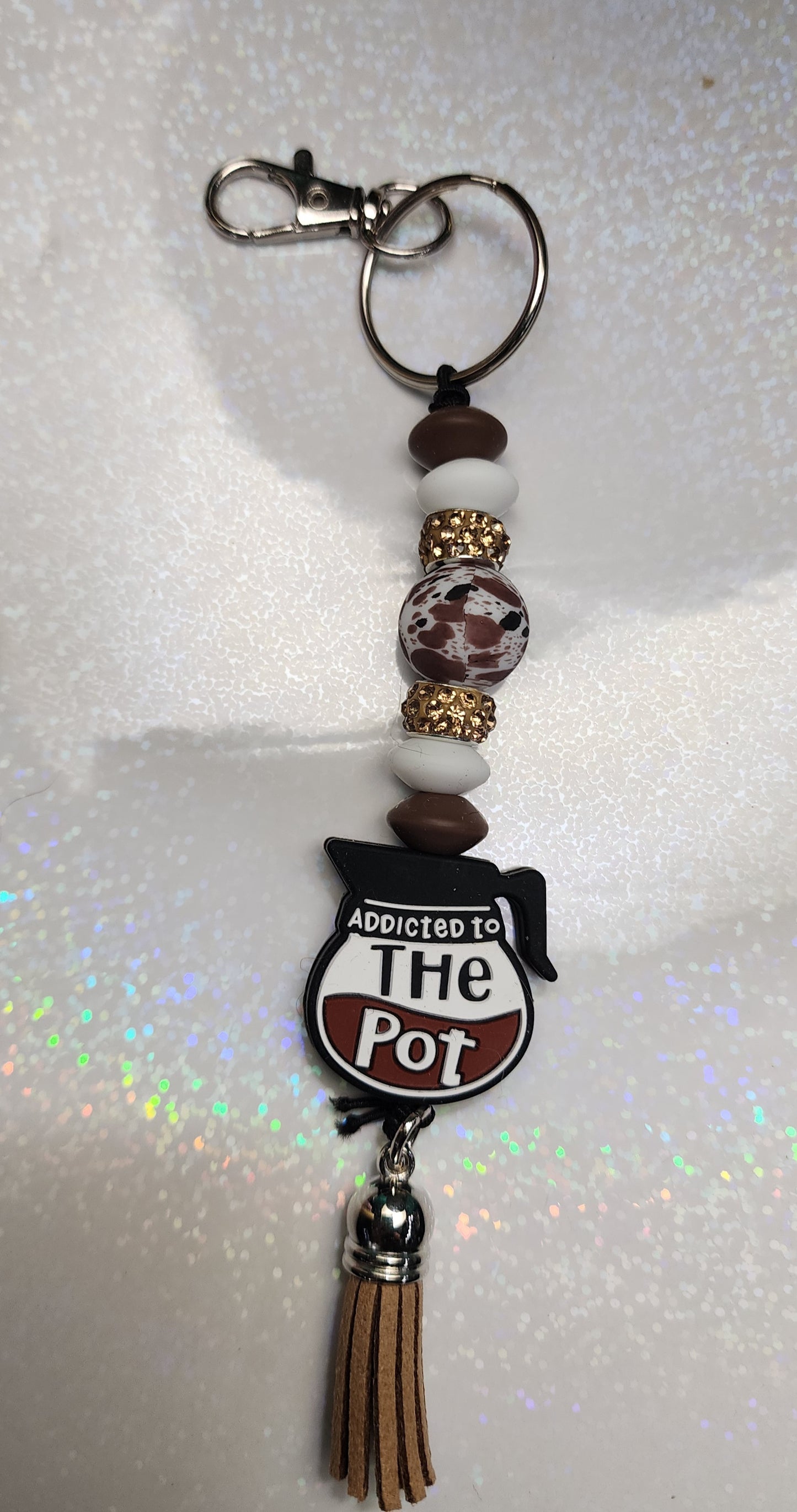 Fueled by Coffee & Addicted to the Pot – Funny Handmade Beaded Keychain