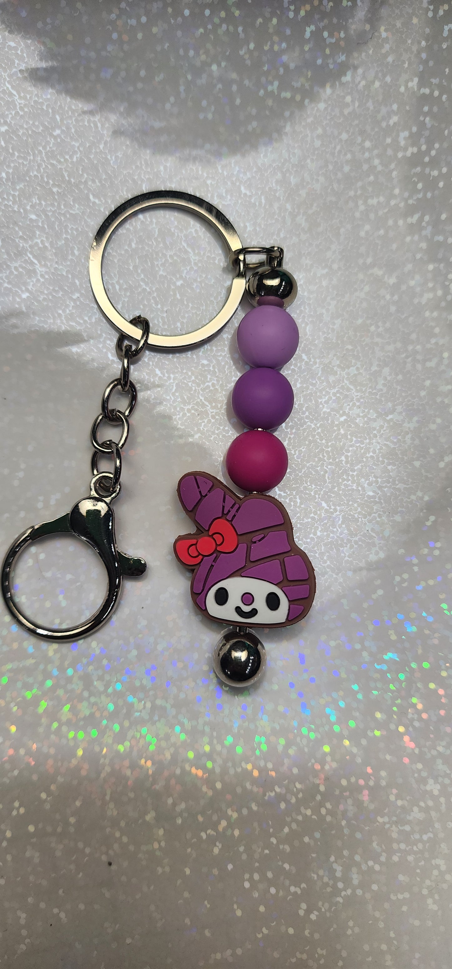 Purple Handmade Hello Kitty Beaded Keychain
