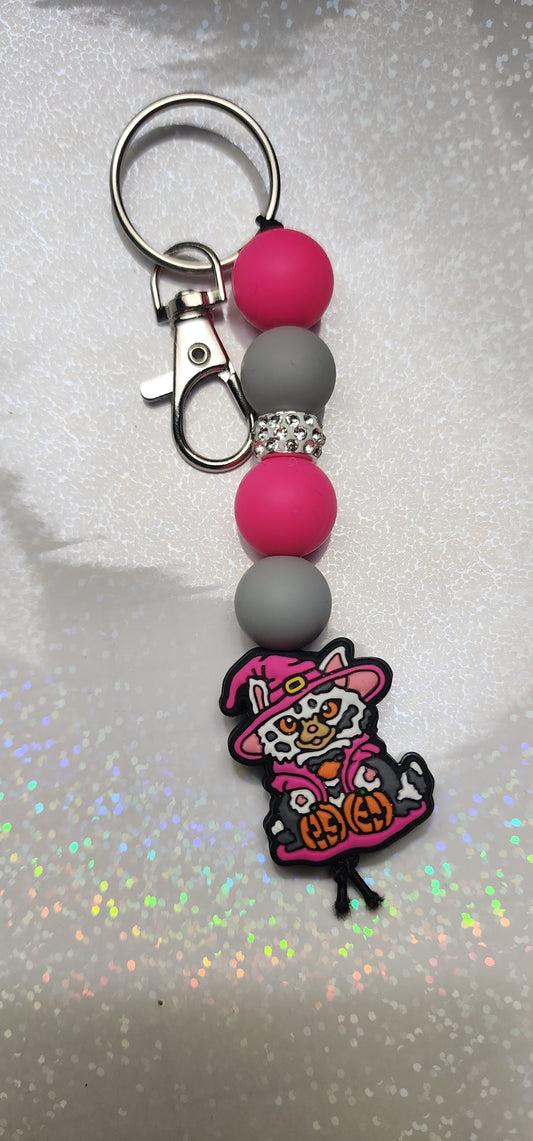 Keychain Cute Cat Witch Beaded keychain, Halloween Accessory, Handmade Gift, Cat Lover Keyring, Spooky Style Bag Pendant
