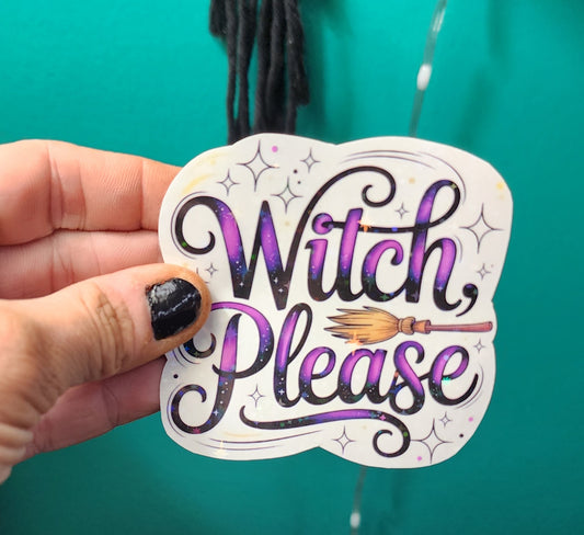 Purple Witch Please Sticker | Cute Witch Broomstick Decal | Spooky Halloween Sticker | Laptop, Water Bottle, Journal | Witchy Aesthetic