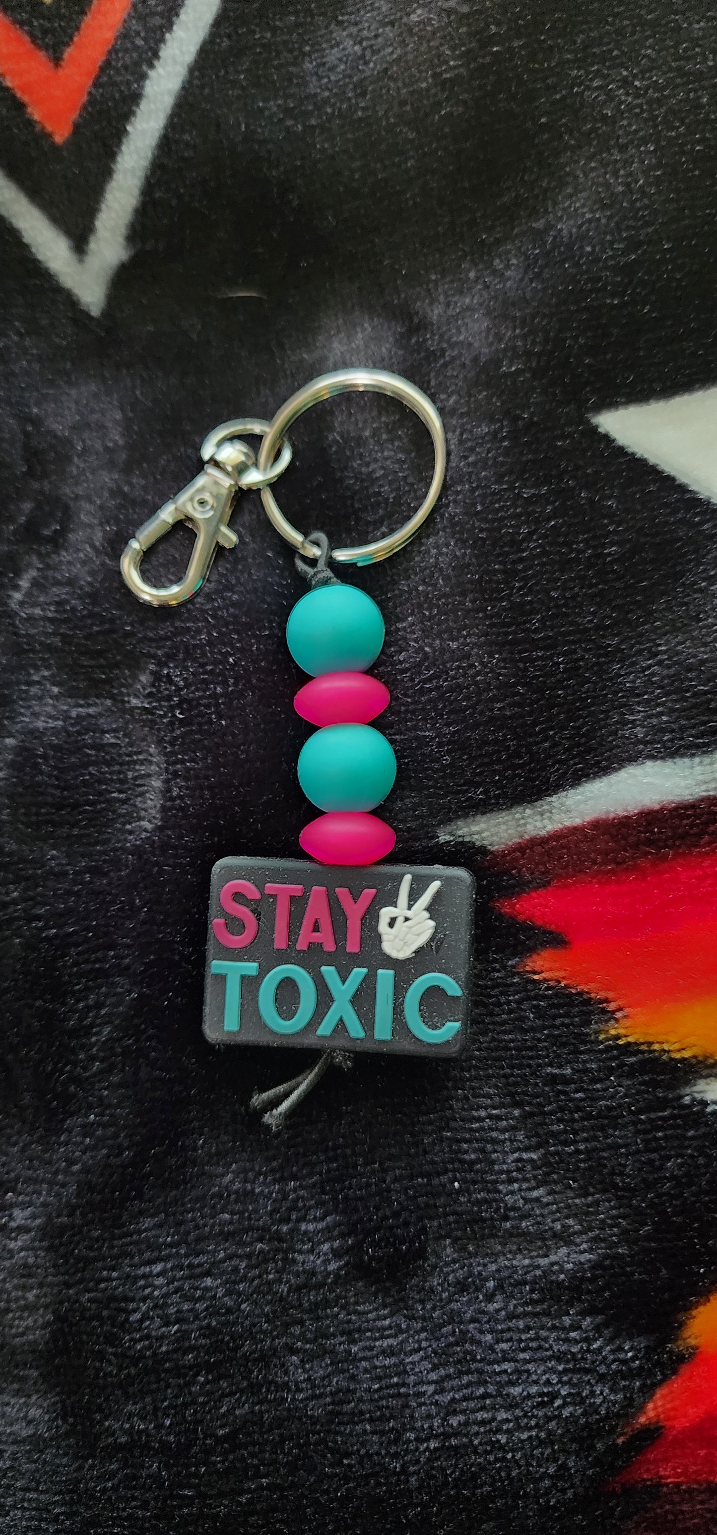 Beaded Keychain Stay Toxic Trendy Handmade Gift Colorful Beads Charm Key Ring Accessory for Women Men