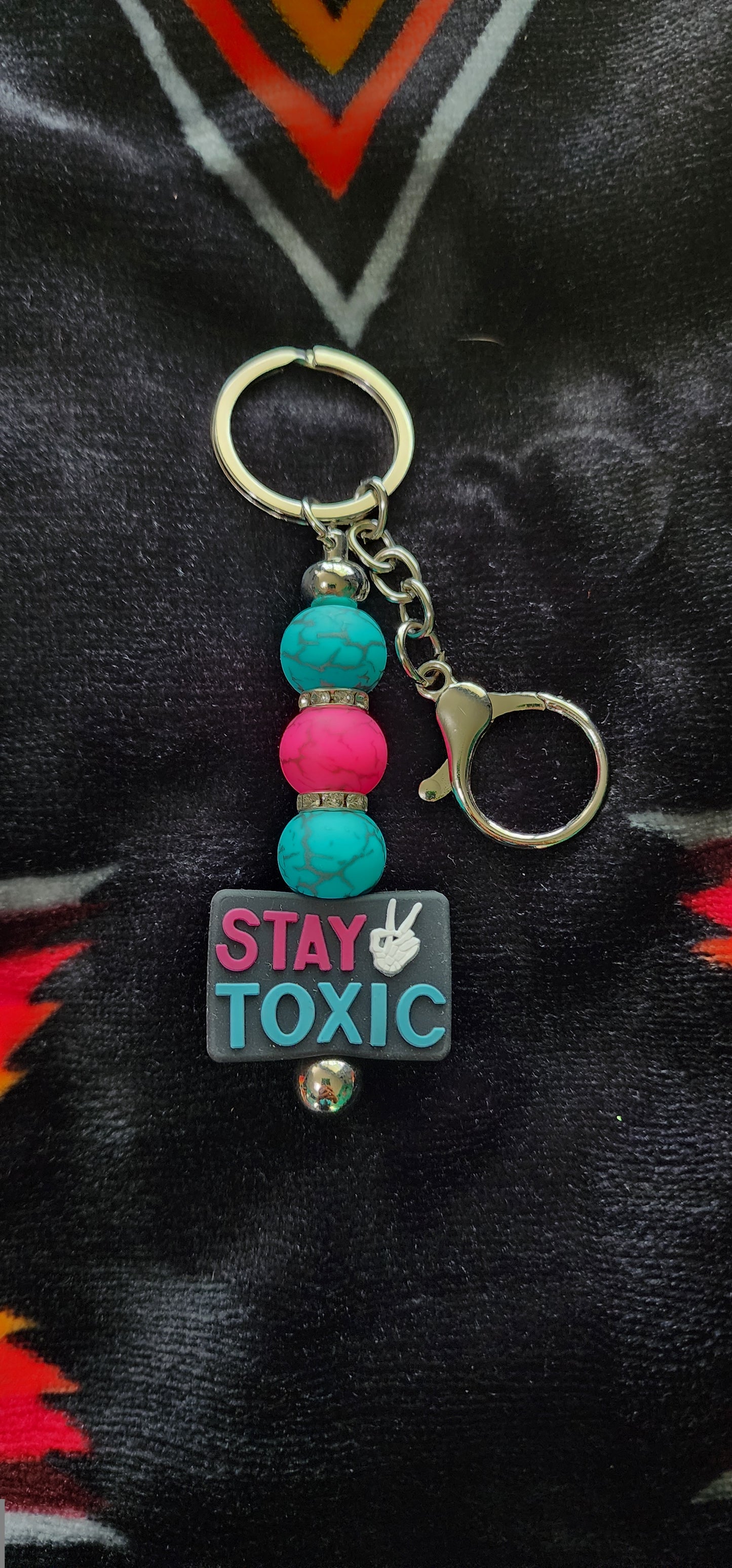 Beaded Keychain Stay Toxic Trendy Handmade Gift Colorful Beads Charm Key Ring Accessory for Women Men